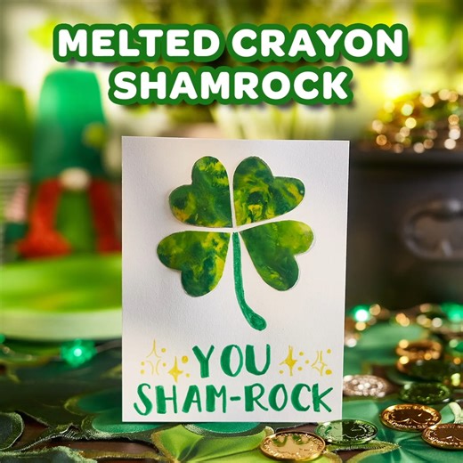 4.4K views · 122 reactions | ☘️ You sham-rock! Make your #StPatricksDay lucky with our melted crayon 4-leaf clover craft. Watch the craft tutorial here: https://bit.ly/3V148TJ | Crayola | Facebook
