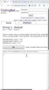 🗣️🎧: 🇨🇭 | 🧮 Basic Java - Coding Bat - "061_String1_theEnd" | #java #codingbat #education #basic