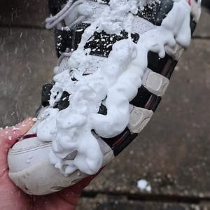 BEFORE vs AFTER 識 ••• Watch how this NIKE UPTEMPO received the bootbuddy foam cleaning treatment!  Are you a Nike or Adidas fan? | The Boot Buddy | Facebook