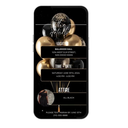 50th Birthday Party Invitation, Gold Black Digital 50th Glam Dinner Invite Template, Diamond Video Editable Brunch Itinerary - Etsy