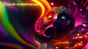 Abstract Neon Glowing Liquid Shapes and Surreal Faces