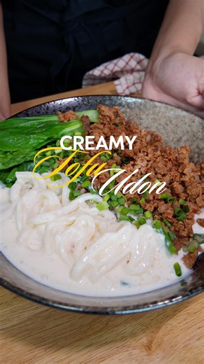 CREAMY TOFU UDON with sambal mince | high protein comfort food in 20 minutes