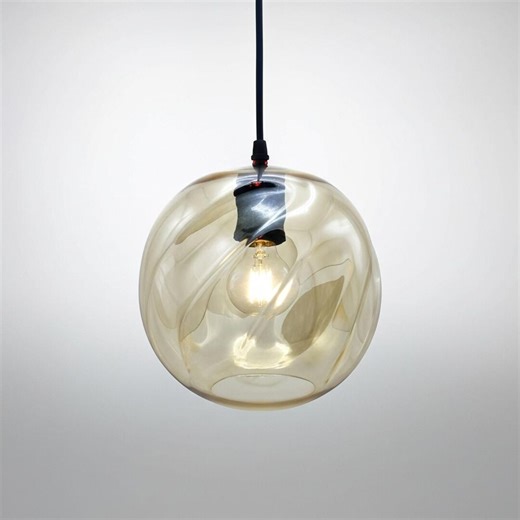 Amber Swirl Globe Pendant Light Handblown Glass Hanging Lamp Modern Lighting Fixture by Malakhanaglassart - Etsy