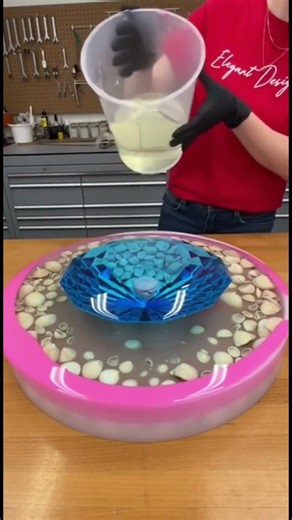 DIY Pink Seashell Resin Table Construction