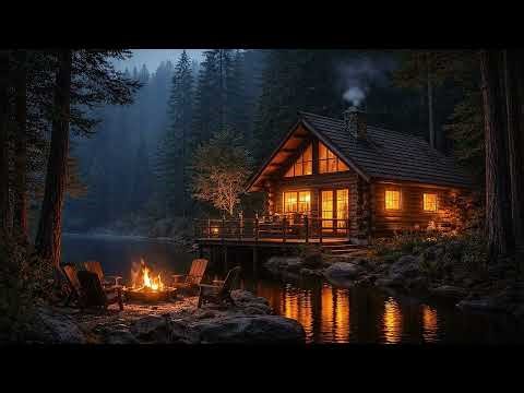 Lakeside Cabin with Fire Pit and Ambient Music | 3 Hours for Relaxation and Calm
