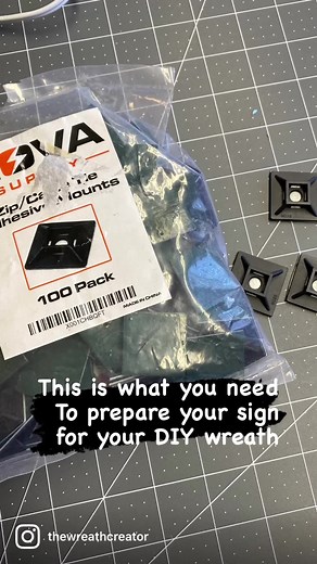 Get your supplies ready to prepare your DIY wreath sign. You will need hot glue, 4 zip/cable mounts, 4 long pipe cleaners, adhesive glue and your sign. All set? Let’s do it! Another step done. | The Wreath Creator | Facebook