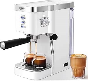 Gevi Espresso Machines 20 Bar Fast Heating Automatic Cappuccino Coffee Maker with Foaming Milk Frother Wand for Espresso, Latte Macchiato, 1.2L Removable Water Tank, Coffee Serving Sets