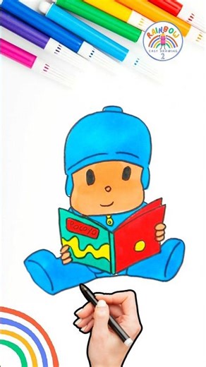 Draw Pocoyo | How to Draw Pocoyo Reading Book 🌈👶🏻 #pocoyo #book #drawing