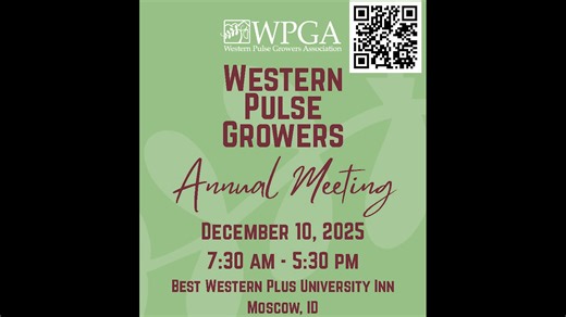Growers – it’s almost here! The Western Pulse Growers Association Annual Meeting is happening December 10, 2025, at the Best Western Plus University Inn in Moscow, ID. Doors open at 7:30 am. This year’s program is packed from start to finish, including: • Lesley Kelly sharing insights about mental health and agriculture • Two pesticide credit sessions (WA/ID eligible) • International Marketing Outlook Panel • Pulse crop insurance guidance from Alex Offerdahl • Industry updates from USA Pulses, t