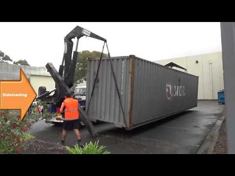 How to unload a container off a truck using a sideloader