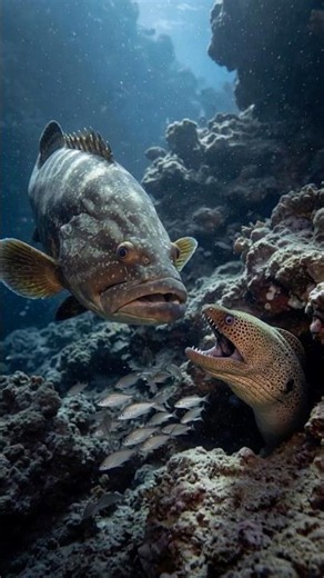 Grouper and Moray Eel Hunt as One Deadly Team! 🐟🐍