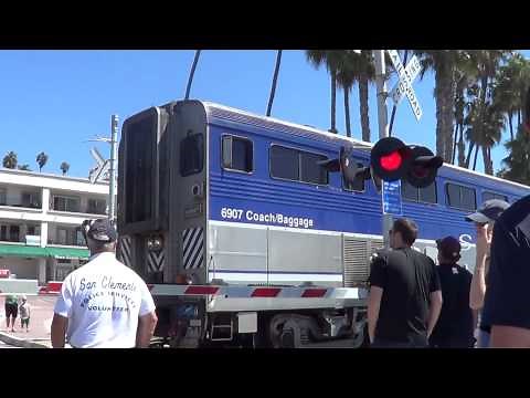 Amtrak Pacific Surfliner Train at San Clemente Railroad Crossing