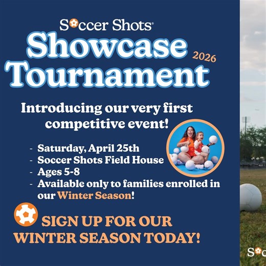 Introducing our very first competitive events! Soccer Shots Showcase Tournament 2026 🏆🎉 🗓️ - Saturday, April 25th 📍 - Soccer Shots Field House ⚽️ - Ages 5-8 👉 - Available only to families enrolled in our Winter Season! Enroll Here: soccershots.cc/m/ga-enroll | Soccer Shots Twin Cities