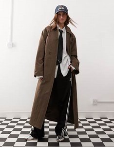 COLLUSION longline trench jacket in brown | ASOS
