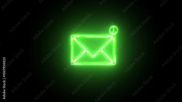 Neon Message animated icon on dark background. Glowing animated Message symbol. Mail envelope, incoming mail, Sending mail icon animation.