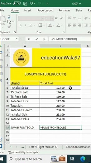 how to sum by bold in Excel sheet #shorts #viral