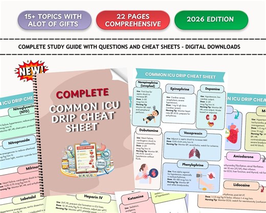 Common ICU Drips Cheat Sheet, 50  Important Iv Drips, Critical Care Notes, Icu Study Guide, Colorful and Attractive New Edition - Etsy UK