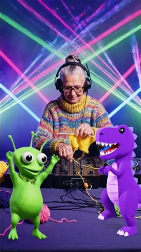 Grandma’s Disco Party 🕺👵 Alien & Dinosaur Go Crazy!#Grandma#DiscoParty #AlienDance#YouTubeShorts#Fyp