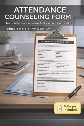 Attendance Counseling Form Template | Employee Attendance Documentation | HR Disciplinary Form | Word & PDF - Etsy