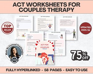 ACT Therapy Worksheets for Couples, Acceptance and Commitment Therapy for Healthy Relationships, Marriage Counseling, ACT Workbook Bundle - Etsy