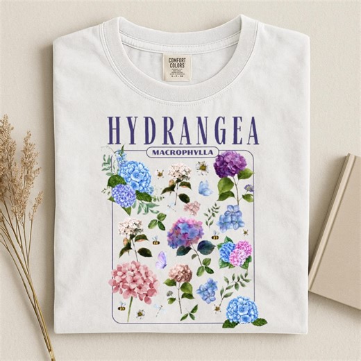 Hydrangea Shirt, Botanical Flower T-shirt, Vintage Floral Tee, Cottagecore Aesthetic Shirt, Garden Lover Gift, Hydrangea Macrophylla Tee - Etsy