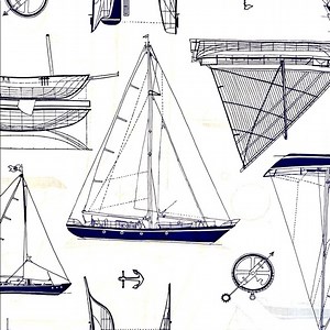 Nautical Cotton Fabric - Navy & White Boating Sewing Material - 3 yards