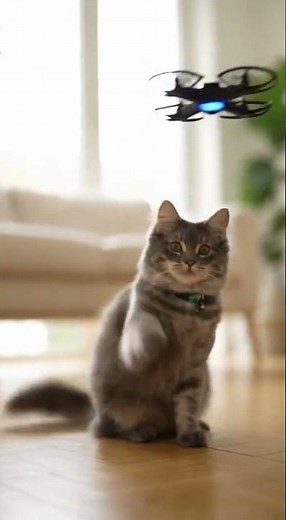Cat Reacts to a Flying Toy Drone 😹🚁