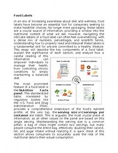 Food Labels in Health Worksheet Sub-Plan Classwork Homework