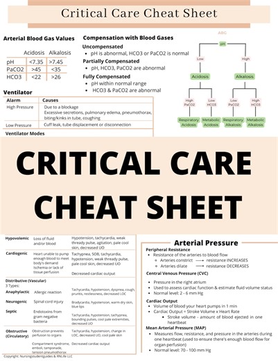 Critical Care Nursing Cheat Sheet: ICU Study Guide (PDF) - Etsy
