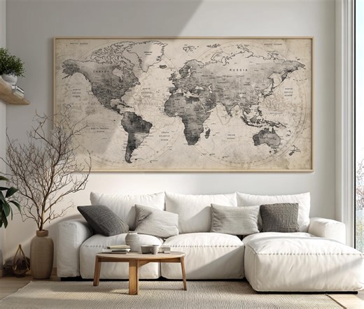 Antique Atlas Style Poster: Rustic Travel World Map Wall Art in Neutral Tones - Etsy