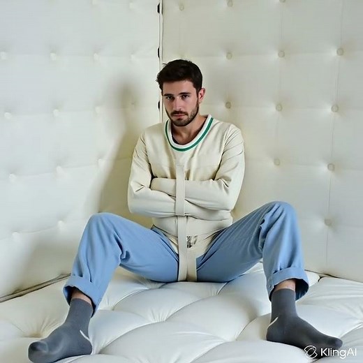 young man restrained in a straitjacket inside a padded cell mental hospital #straitjacket #BDSM