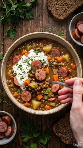 Dish: German Lentil Soup with Sausage (Linsensuppe)