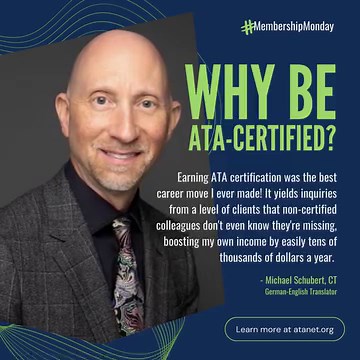 Is ATA certification worth it? Ask Michael! ✅ #MembershipMonday . . . #atanet #atacertified #xl8 #career | American Translators Association | Facebook
