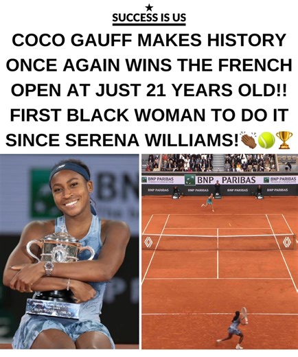 894K views · 10K reactions | Only 21 and already a Grand Slam champion  Coco Gauff battled through the world’s best at Roland Garros to claim her second major title and first French Open win! From viral 15-year-old to global icon, she’s proving it’s her era now  Proud moment for Black girls in sports everywhere  | Black&Brown Success | Facebook