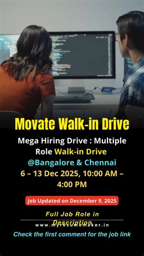My Resume Maker on Instagram: "Movate is hiring for multiple tech roles through its Virtual Walk-In Drive for Chennai & Bengaluru! Opportunities include Salesforce Experience Cloud Developer, Automation Engineer, and SSIS/SSRS/SQL Lead. Work with global clients, modern tech stacks, automation frameworks, data engineering, cloud platforms, and end-to-end digital solutions. If you're ready for a high-growth environment, strong tech challenges, and a future-proof career — this drive is the perfect