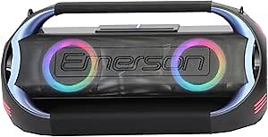 Emerson EDSP-5000 Triad Grip Portable Bluetooth LED Party Speaker | Powerful Sound, Wireless Streaming, Multicolor Light Show, Built-in Rechargeable Battery, USB/AUX/FM Radio for Parties & Events
