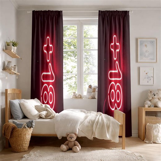 Signage Curtains, Red Neon Light Window Drapes, Modern Nightlife Wall Curtains, Gamer Room Curtains - Etsy