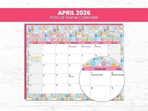 April 2026 Printable Calendar – Kids Classroom Homeschool PDF & JPG - Etsy
