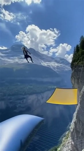 Blue Cliff Airbag is wild! 😱🔥 Guy jumps, girl flies!