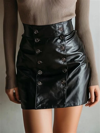 Women's Bodycon Fashion Sexy Mini High Waist Skirts Plain Patchwork Micro-elastic Party Street Black Spring Faux Leather 2025