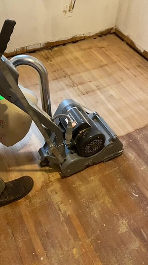 Refinishing hard wood floors, rent the drum sander at the depot and let her eat #woodflooring #drumsander #remodel #stain