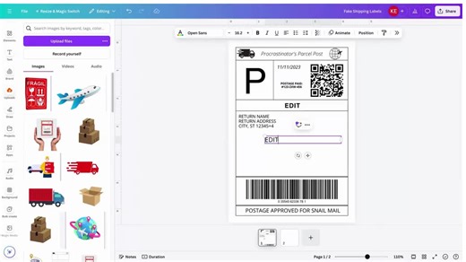 Fake Shipping Label Editable Canva Template, Funny Custom Gift Label, Fake Shipping Label Printable Prank Shipping Label, Edit Free in Canva - Etsy