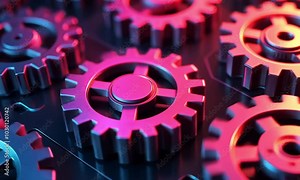 Abstract Close up Image of Interlocking Metallic Cogs and Gears in Motion Representing the Concept of Industrial Technology Engineering and Automation Processes