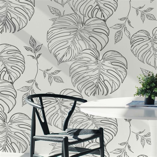Tropical Leaf Wallpaper Removable Wall Mural Botanical Decor - Etsy