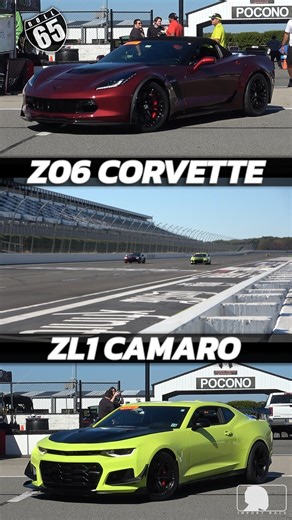 Z06 Corvette vs ZL1 Camaro Rematch 65mph Roll Start Race Motive @ Pocono Raceway, PA | import2race.com