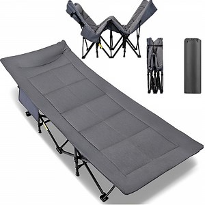 Padded Camping Cots with Headrest, Portable Folding Bed Sleeping Cots with Carry Bag and Cotton Padding Support 450LBS, Comfortable with Cationic Fabric - Walmart.ca