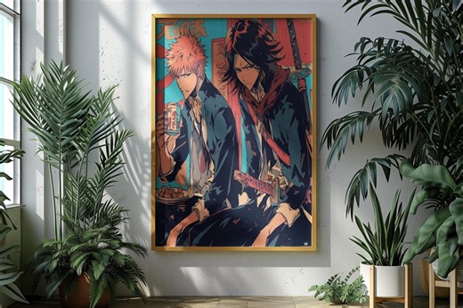 Ichigo Kurosaki Poster,bleach Print,rukia Kuchiki Wall Art,japanese Home Decor, Vintage Anime Poster,bleach Print,instant Download - Etsy