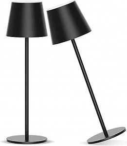 Ralbay 2 Pack Rechargeable LED Portable Black Outdoor Waterproof 3W 5000mAh Dining Table Lamps, Stepless Dimmable Battery Powered Lamp for Outdoor/Restaurant Home Lighting