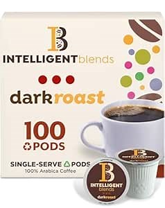 Intelligent Blends Dark Roast Coffee Pods, 100 ct, Recyclable Single Serve Pods – 100% Arabica Coffee, Compatible with Keurig K Cups Maker