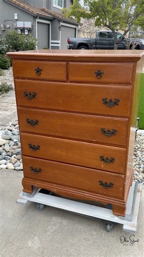 Dresser Makeover Magic This surprisingly solid and heavy dresser started with a classic honey stain but was ready for a more refined and timeless transformation. The base was fully stripped, excess trim was removed, and a fresh stain and topcoat brought out the wood’s natural beauty. Once prepped, the body was primed for paint. Then, into the spray tent for a bold and sophisticated matte black finish! To complete the look, antique brass knobs were added—perfectly complementing the rich tones and